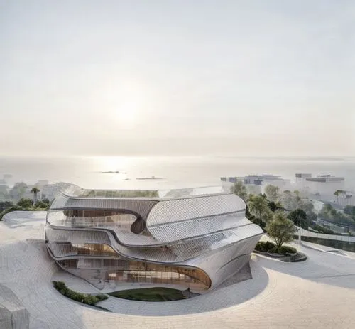 futuristic art museum,dead sea scrolls,archidaily,soumaya museum,futuristic architecture,elbphilharmonie,dunes house,amphitheater,jewelry（architecture）,kirrarchitecture,modern architecture,ica - peru,school design,arq,opera house,jeju,dune ridge,3d rendering,asian architecture,cube stilt houses,Architecture,Commercial Building,Modern,Geometric Harmony