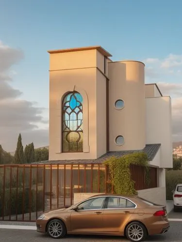 Modern house, maintain geometry of the model The walls are beige, in the main window there is a stained glass window,al nahyan grand mosque,baitul,gurdwaras,yazd,futuh,gurdwara,3d rendering,synagogue,