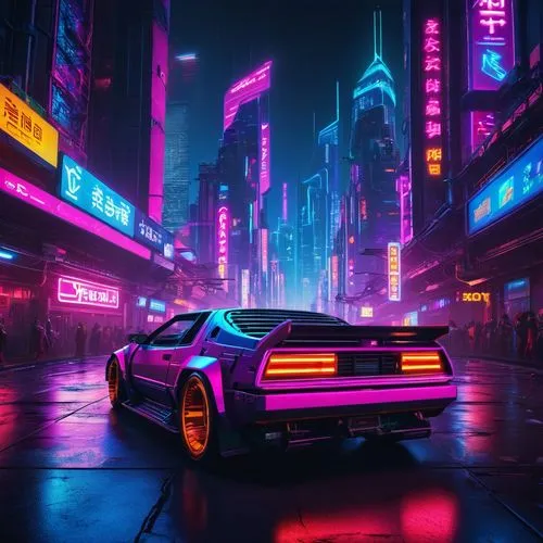 80s,80's design,cyberpunk,neon arrows,pontiac fiero,neon,futuristic,lamborghini countach,3d car wallpaper,lamborghini,retro,toyota ae85,lamborghini diablo,testarossa,shanghai,aesthetic,delorean dmc-12,supra,neon lights,1980's,Conceptual Art,Sci-Fi,Sci-Fi 26