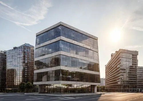 6floor office building, concrete facade, facing the road, downtown, mir render,hoboken condos for sale,glass facade,glass building,glass facades,office buildings,office building,structural glass,new b