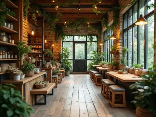 herbology,bellocq,apothecary,greenhaus,teahouse,botanica,teashop,greenhouse,nolita,wildthyme,hanging plants,wooden windows,indoor,breakfast room,loft,larder,nurseries,anthropologie,vinery,rustic aesthetic,Photography,General,Realistic