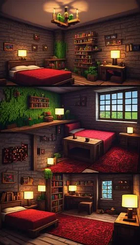 inglenook,rooms,3d render,japanese-style room,voxels,dandelion hall,attic,bookcases,bookshelves,shaders,3d rendered,voxel,dormitory,loft,ambient lights,sleeping room,bedrooms,room lighting,game room,renders,Photography,Black and white photography,Black and White Photography 13