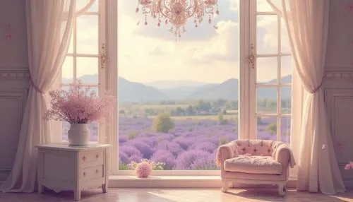 the little girl's room,vintage lavender background,spring background,pastel wallpaper,beauty room,bedroom window,lavender,spring morning,lilacs,window sill,springtime background,meadow in pastel,flower background,landscape background,french windows,floral background,bay window,beauty scene,lavender blush,sakura background,Photography,General,Realistic