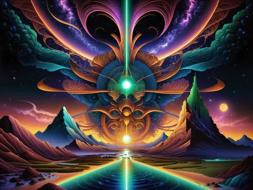 an image of a computer generated landscape,motherships,entheogenic,shamanic,majora,dmt,psytrance,Illustration,Realistic Fantasy,Realistic Fantasy 25