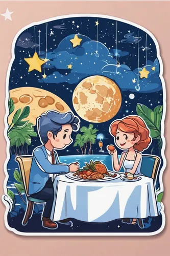 romantic dinner,dinner for two,grainau,star kitchen,hiyayakko,placemat,romantic meeting,honeymoon,romantic scene,retro diner,romantic night,date,diner,date night,dining,beach restaurant,fine dining restaurant,pandesal,table cards,dinner tray,Unique,Design,Sticker