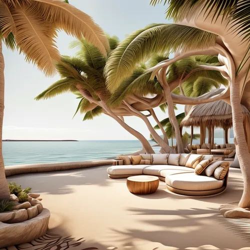 beach furniture,dream beach,tropical beach,beach resort,palm field,coconut palms,tropical house,outdoor furniture,3d rendering,patio furniture,cabana,palm fronds,tropical island,date palms,holiday villa,beach tent,beach landscape,jumeirah beach hotel,beach chairs,coconut trees