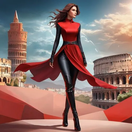 red cape,elastigirl,elektra,red tunic,contessa,red super hero,Illustration,Realistic Fantasy,Realistic Fantasy 01