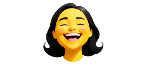 yellow face, laughing emoji, meme character, solo, cartoon style, bright smile, shining teeth, rosy cheeks, white eyes, black eyebrows, digital texture, 2D illustration, soft lighting, central composi