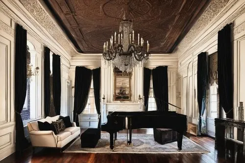 parlor,enfilade,foyer,cochere,ornate room,gustavian,fortepiano,overmantel,royal interior,interior decor,grand piano,chambre,chambres,danish room,minotti,anteroom,ritzau,steinway,dining room,great room,Illustration,Black and White,Black and White 31