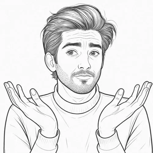 a hand drawn portrait of a man holding out two hands in the air,cyprien,dyle,wipo,hand gestures,kovic,rotoscoped,Design Sketch,Design Sketch,Detailed Outline