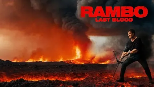 man standing on burning land, fire everywhere on a wide plain, red clouded sky, Dante's inferno, earth is burning, burning soil, burning sky, lava, earth is burning, end of the world,rambo,ramco,ramro