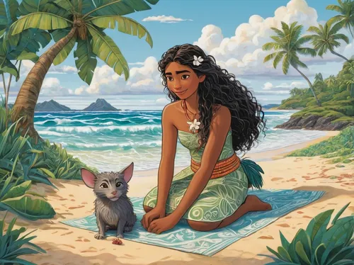 Write a heartwarming scene between Moana and Pua on their cherished island.,moana,polynesian girl,kalua,luau,aloha,polynesian,oahu,honolulu,maui,molokai,kona,mowgli,bora-bora,hula,tiana,island residen