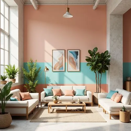 living room,livingroom,apartment lounge,loft,modern decor,an apartment,sitting room,houseplants,house plants,interior design,pastel colors,apartment,houseplant,3d rendering,indoor,interiors,contemporary decor,interior decor,sofas,shared apartment