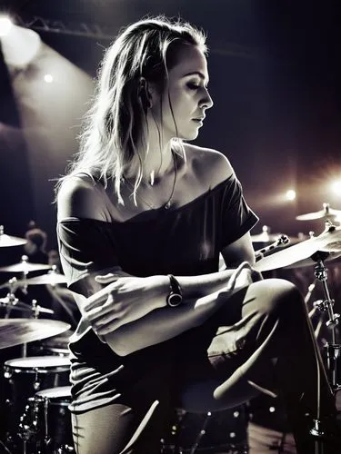 A great drummer in full action! Sweat splashes off her.,a woman sitting on top of a wooden floor,lynn,tancred,delain,halestorm,hertzen,torg,Photography,Documentary Photography,Documentary Photography 