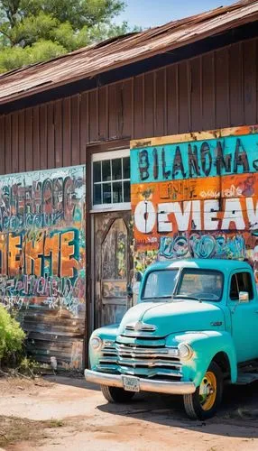 Abandoned architectural salvage store, Austin Texas, rustic exterior, distressed wooden planks, old corrugated metal roof, vintage signage, eclectic mix of antique doors, windows, and hardware, overgr