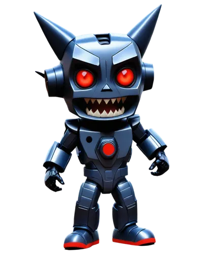 Creepy mascot, jumpscare character, loudspeaker, soundwave, digital display, metallic body, glowing red eyes, sharp teeth, menacing smile, dark background, spotlight, intense lighting, close-up shot, 