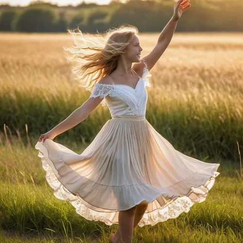 gracefulness,love dance,country dress,little girl in wind,dance,girl in white dress,Photography,General,Realistic