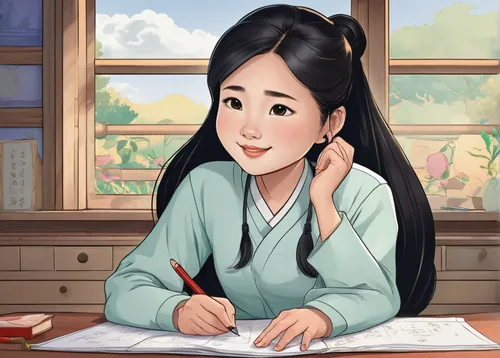 girl studying,game illustration,tutor,hanbok,hanok,korean history,siu mei,korean culture,japanese woman,mulan,oriental girl,asian woman,korean folk village,girl drawing,study,tutoring,writing-book,白斩鸡,xiangwei,xizhi,Illustration,Japanese style,Japanese Style 07