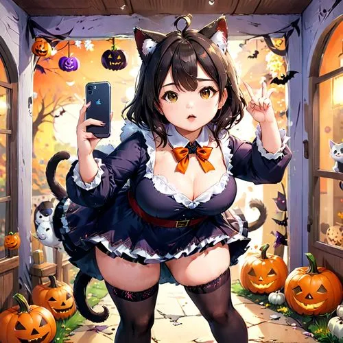 halloween wallpaper,halloween background,halloween cat,uzuki,trick or treat,pumpsie,Anime,Anime,Realistic