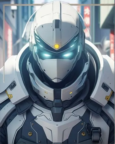 a character wearing a futuristic suit with glowing eyes,solidus,reinhardt,genji,ludens,raiden,battlesuit,garrus,calibrations,patlabor,sigma,rooper,shadowhawk,jaegers,helghast,greysteel,maximilien,cybo