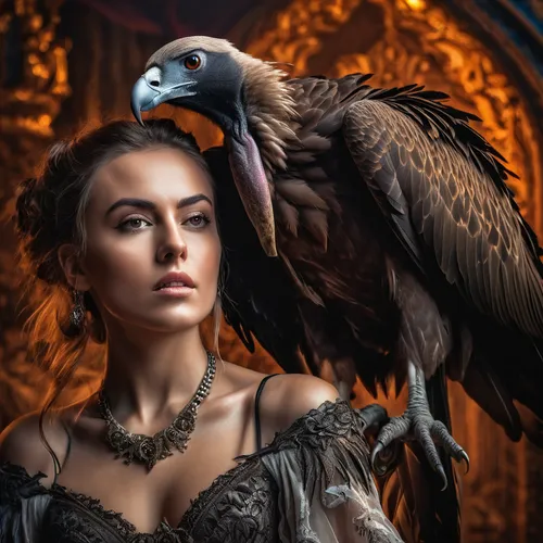 crow queen,raven,falconer,fantasy portrait,black raven,raven bird,king of the ravens,black vulture,bird of prey,falconry,birds of prey,corvidae,raven girl,fantasy art,black crow,gothic portrait,fantasy picture,gryphon,araucana,ravens,Photography,General,Fantasy