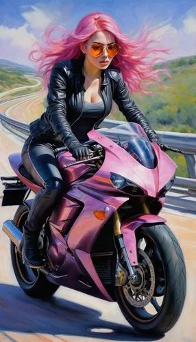 motorbike,motorcyclist,motorcycle,biker,motorcycle racer,motorcycling,motorcycle drag racing,scooter riding,bike pop art,motorcycles,motor-bike,woman bicycle,ride,motorcycle tour,motorella,motor scooter,bike,motorcycle helmet,girl with a wheel,magenta,Illustration,Realistic Fantasy,Realistic Fantasy 30