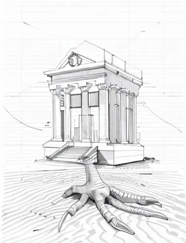 greek temple,ancient greek temple,roman temple,house drawing,entablature,3d rendering,camera illustration,classical architecture,hand-drawn illustration,reconstruction,temple of diana,ancient roman architecture,doric columns,byzantine architecture,temple of hercules,columns,orthographic,kirrarchitecture,house with caryatids,vector image