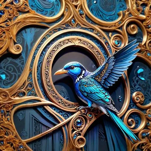 ornamental bird,an ornamental bird,blue parrot,blue bird,bird painting,blue peacock,decoration bird,blue parakeet,decorative art,blue and gold macaw,beautiful bird,wood art,colorful birds,glass painting,bird frame,wood carving,peacock,carved wood,paper art,bluebird perched