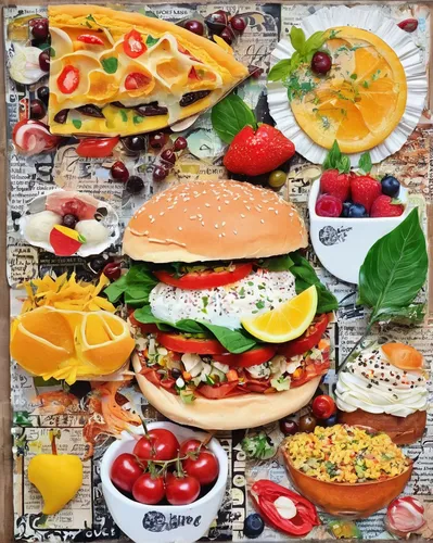 food collage,saladitos,hamburger plate,salad plate,fruit plate,leittafel,food platter,salad platter,food styling,placemat,antipasti,food presentation,à la carte food,carpaccio,panini,breakfast plate,mediterranean cuisine,platter,cicchetti,summer foods,Unique,Paper Cuts,Paper Cuts 06