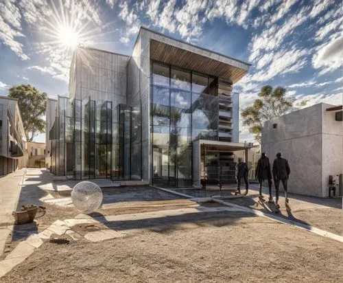 calle de asfalto al frente, personas,athens art school,glass facade,cubic house,holocaust museum,mirror house,cube house,futuristic art museum,glass building,art museum,dunes house,performing arts cen