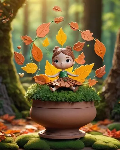 autumn background,autumn cupcake,girl in a wreath,autuori,autumn theme,throwing leaves,Unique,3D,3D Character