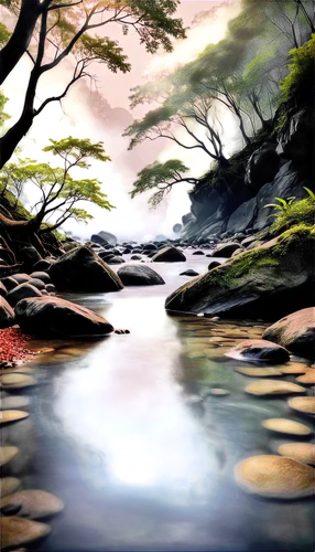 brook landscape,river landscape,water scape,waterscape,onsen,japan landscape,mountain stream,flowing creek,landscape background,watercolor background,nature background,streamside,mountain river,clear stream,world digital painting,a river,flowing water,forest landscape,cartoon video game background,japanese garden,Conceptual Art,Fantasy,Fantasy 34