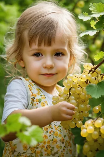 Write a heartwarming story about a child's first encounter with white currants,girl picking apples,gold currant,yellow currants,yellow raspberries,grape seed oil,picking apple,girl in flowers,edible f