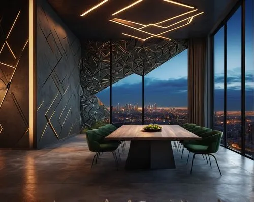 penthouses,interior modern design,dining room,wallcoverings,dining room table,modern decor,interior design,dining table,contemporary decor,sky apartment,interior decoration,breakfast room,great room,minotti,glass wall,boardroom,skyloft,wallcovering,luxury home interior,conference table,Illustration,Abstract Fantasy,Abstract Fantasy 16