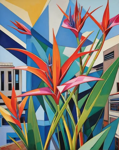 Celebrate the resilience of billbergia pyramidalis blossoming in a vibrant urban rooftop garden.,palm branches,heliconia,athens art school,strelitzia,facade painting,strelitzia orchids,palm lilies,bir