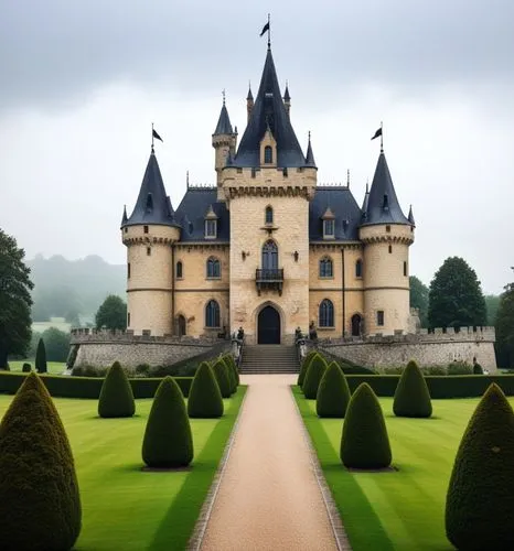 Modifier le château pour en faire celui d’un méchant Prince des Ténèbres. ,this is an image of a castle with gardens and a path to it,dunrobin castle,fairytale castle,fairy tale castle,lugou,hohenzoll