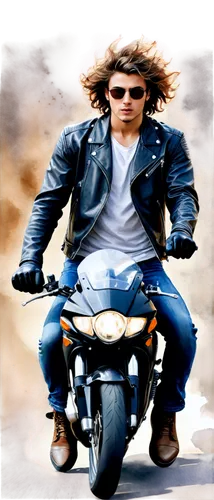 Young adult, male, biker, riding, helmet, sunglasses, leather jacket, gloves, jeans, boots, motorbike, speed, dynamic pose, wind-blown hair, serious facial expression, low-angle shot, dramatic lightin