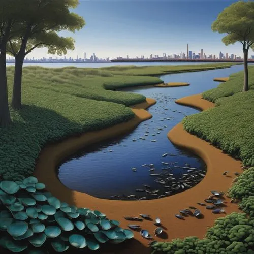 river landscape,brook landscape,tidal marsh,wetlands,salt meadow landscape,river delta,wetland,riverbank,coastal landscape,freshwater marsh,landscape background,floodplain,waterscape,riparian zone,artificial islands,artificial island,riparian forest,japan landscape,herman park,an island far away landscape,Art,Artistic Painting,Artistic Painting 30