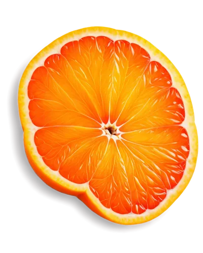 orange slice, circular shape, vibrant orange color, juicy pulp, thin peel, glossy surface, isolated on transparent background, 45-degree angle, softbox lighting, shallow depth of field, warm color ton