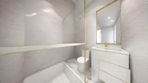 white furniture... white and grey marble floor... white wall... gold shower glass... golden mirror,luxury bathroom,modern minimalist bathroom,3d rendering,shower base,render,interior modern design,gol