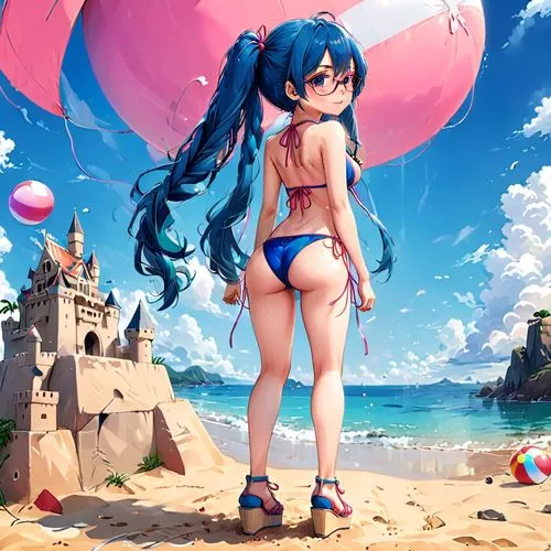 umi,riska,summer background,beach background,filia,blue heart balloons,Anime,Anime,Realistic