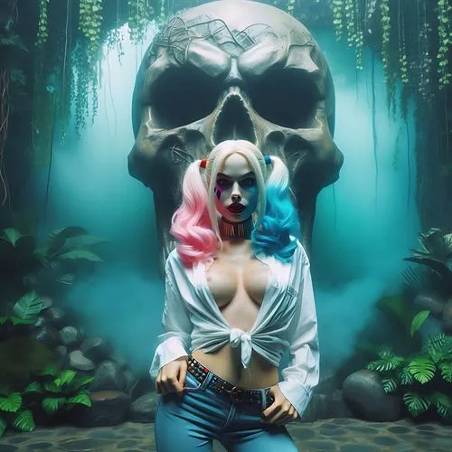 splatterhouse,tropico,skull statue,ichetucknee,horrorland,darkstalkers,fantasy picture,harley quinn,photomanipulation,fantasy art,haunted forest,skull mask,skulls,poison,artpop,3d fantasy,skullduggery,garden of eden,harley,smurfette