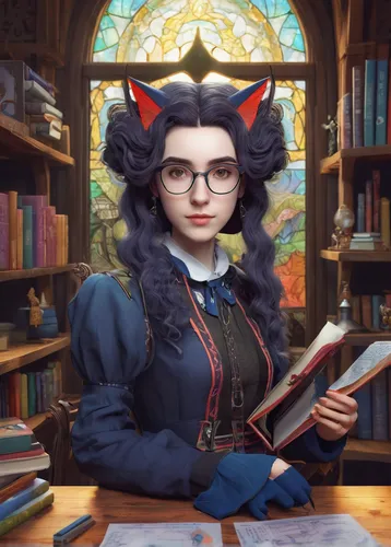 librarian,scholar,tutor,reading glasses,girl studying,bookworm,academic,magic grimoire,book glasses,fantasy portrait,reading,magistrate,author,book store,library book,open book,magic book,bookstore,gothic portrait,sterntaler,Illustration,Abstract Fantasy,Abstract Fantasy 16