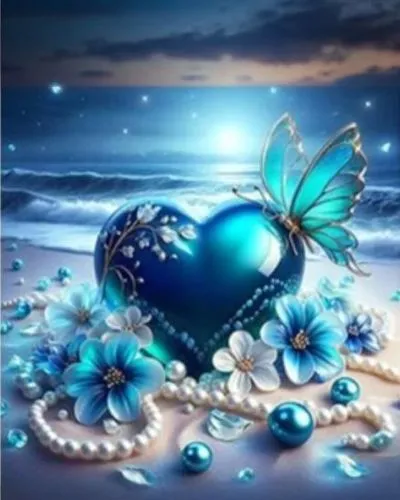 this is a beautiful illustration of blue heart with a erfly on the ocean,blue butterfly background,blue butterfly,blue butterflies,blue heart,blue petals,blue heart balloons