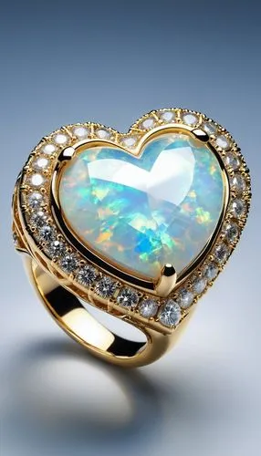 nhẫn vàng Trái tim lấp lánh: Opal hình trái tim, viền vàng bóng nền nhung trắng ,blue heart,heart shape frame,wedding ring,mouawad,moonstone,boucheron,diamond ring,ring jewelry,goldsmithing,engagement