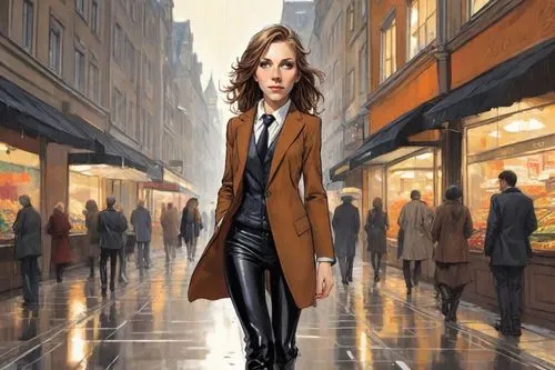 overcoat,woman in menswear,woman walking,pedestrian,long coat,a pedestrian,girl in a long,businesswoman,the girl at the station,girl walking away,female doctor,white-collar worker,woman shopping,black coat,business woman,cordwainer,vesper,women clothes,trench coat,women fashion,Digital Art,Comic