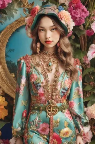 hanbok,floral japanese,vintage asian,japanese doll,vintage floral,asian costume,taiwanese opera,oriental princess,mandarin,the japanese doll,girl in a wreath,harajuku,girl in flowers,asia,oriental girl,inner mongolian beauty,fairy peacock,bjork,vintage doll,japanese kawaii,Photography,Realistic