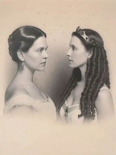 King and Queen of Württemberg as high-resolution art portrait photography in black and white,a vintage po of two women in old clothing,cocorosie,empresses,countesses,daguerreotype,tintype,spinsters,Ph