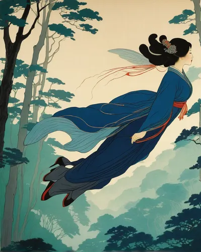 flying girl,oriental painting,fairies aloft,mulan,geisha girl,japanese art,flying seed,cool woodblock images,leap,chinese art,geisha,flying noodles,whirling,flying carpet,mountain spirit,little girl in wind,leap for joy,peking opera,leaping,flying seeds,Illustration,Japanese style,Japanese Style 21