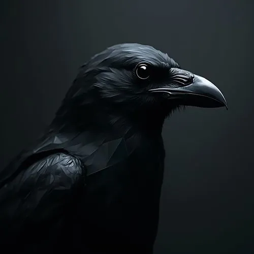 Abstract dark closeup picture of a polygon black raven with dark,a black bird in profile, with a blurred background,3d crow,black raven,raven sculpture,corvus,raven bird,corvidae,Photography,Documenta